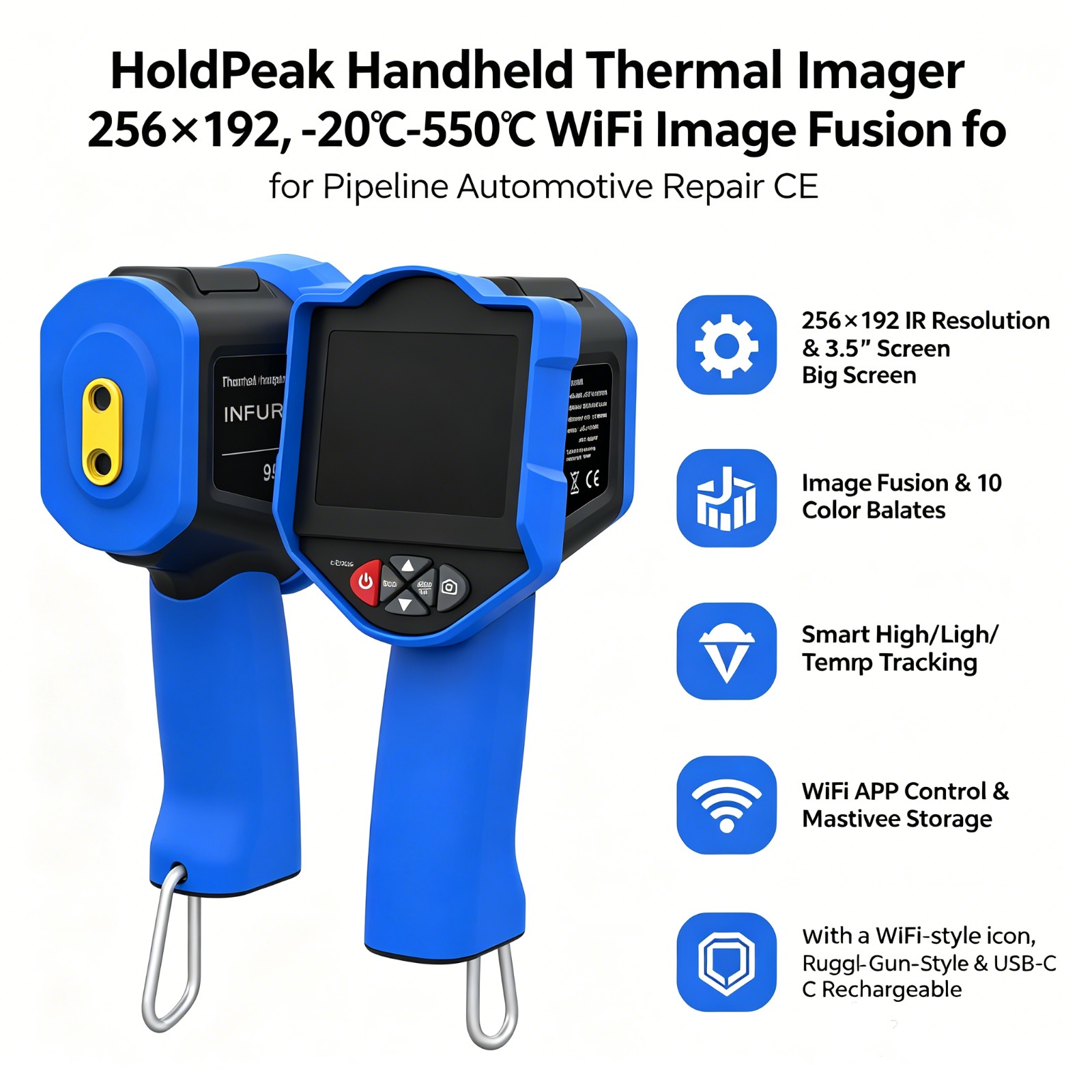 Thermal Imaging Camera 256X192 - HoldPeak warmtebeeldcamera, 256x192 IR, 3,5